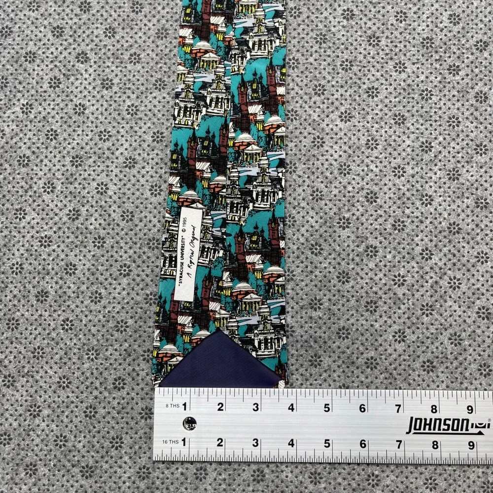 Vintage 1995 Syracuse University Silk Tie Architecture Crouse College Print Teal